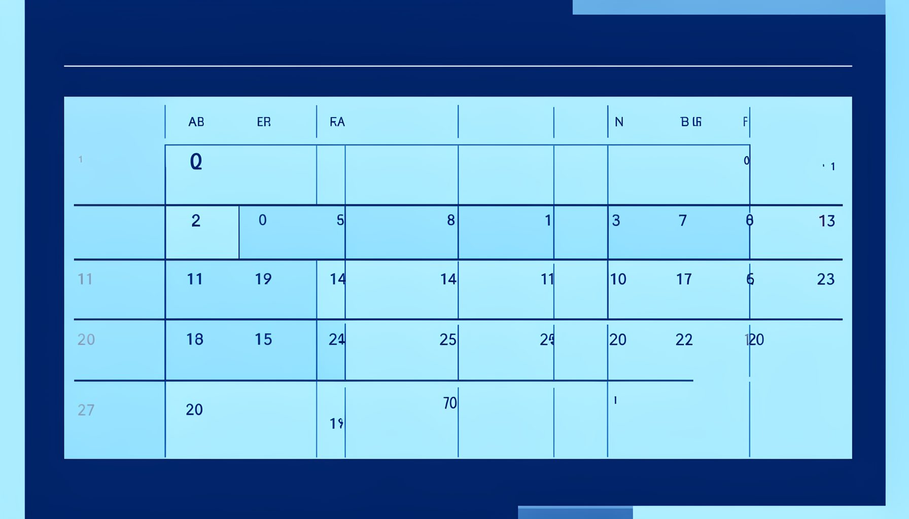 Simple calendar grid illustration in navy and sky blue tones, clean and orderly mood